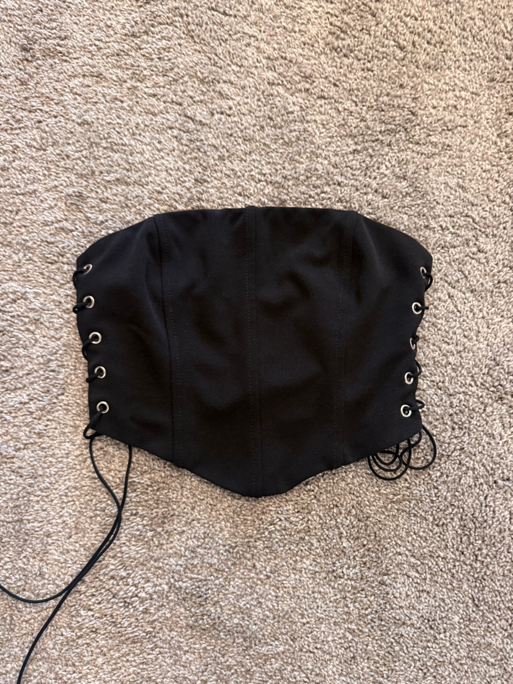 Black Lace-Up Strapless Crop Top